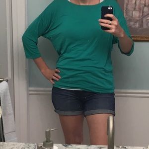 Slouchy teal three quarter length cotton shirt